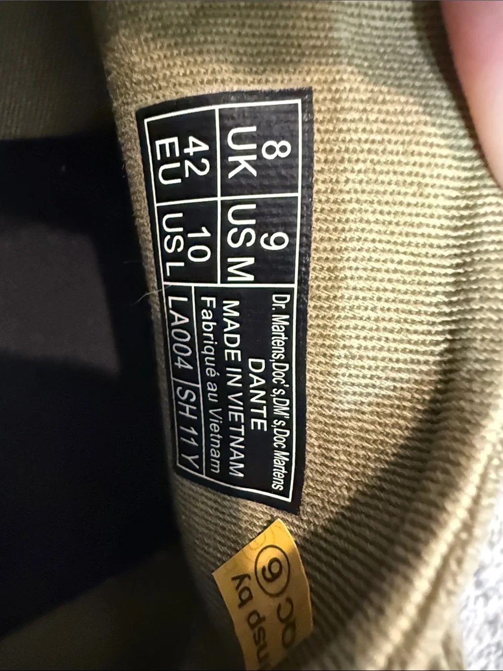 Dr. Martens Dante Canvas Shoes "Muted Olive Green" Mens 9 | NWOT - Picture 7 of 7